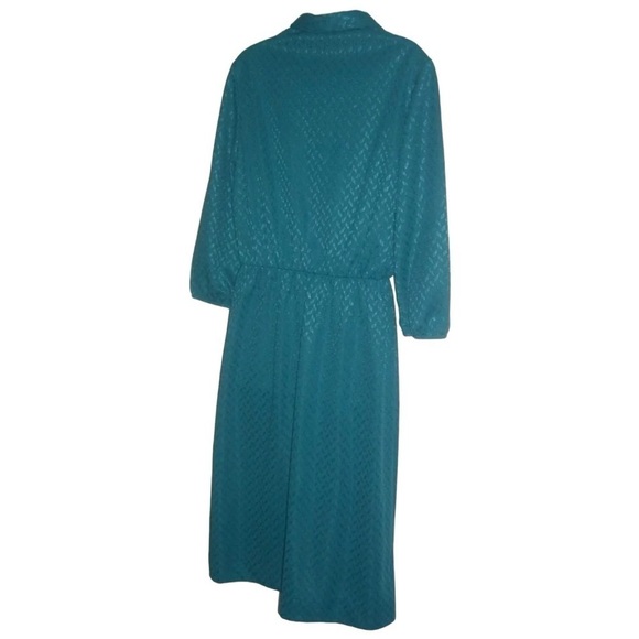 Vintage 70's Sears Perma-Smooth Turquoise Classic Secretary Dress Retro Plus 16 - Picture 5 of 10